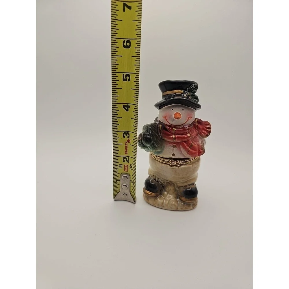 Snowman Trinket‎ Box Jar Christmas Hinged Porcelain Box